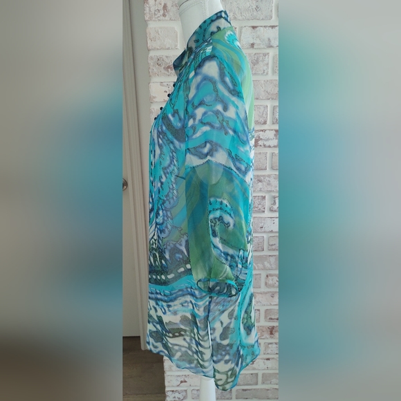 Ocean Wash Blue Green Silk Batik Fabric Top - Picture 3 of 16